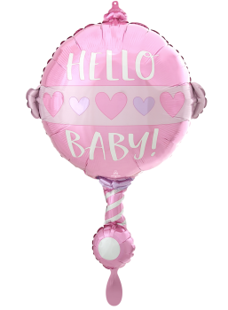 XL Folienballon - Hello Baby, Rassel pink - 50cm